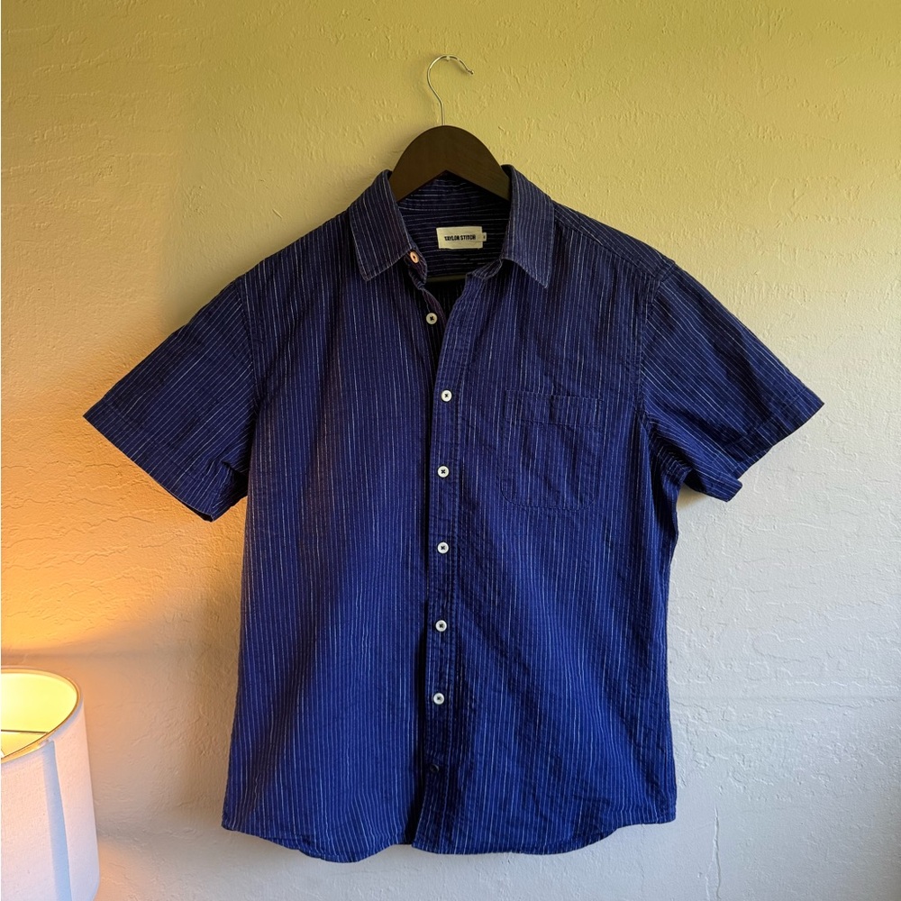 Taylor Stitch: Short Sleeve California in Navy Slub Stripe - Size 40